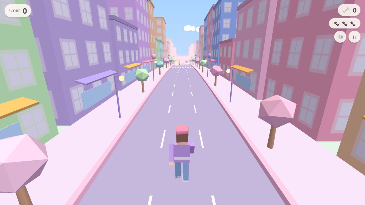 Biscuit running through Pastel City
